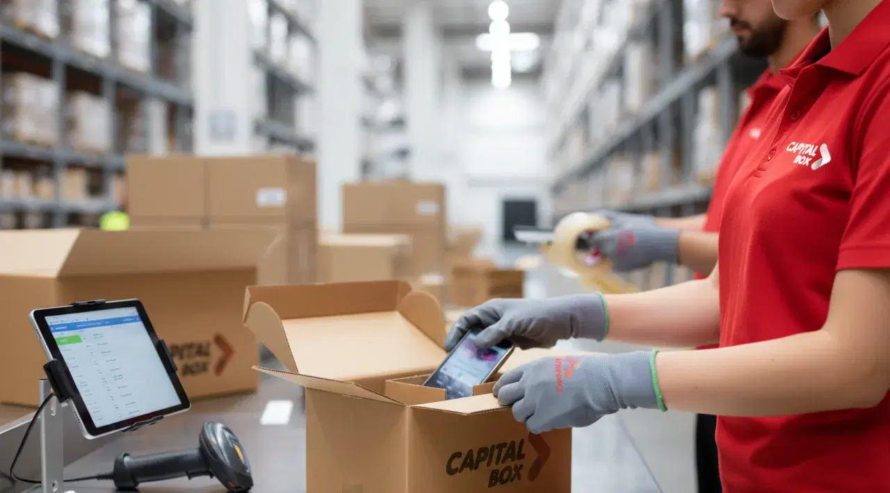 Operario de Capital Box preparando paquetes en el depósito